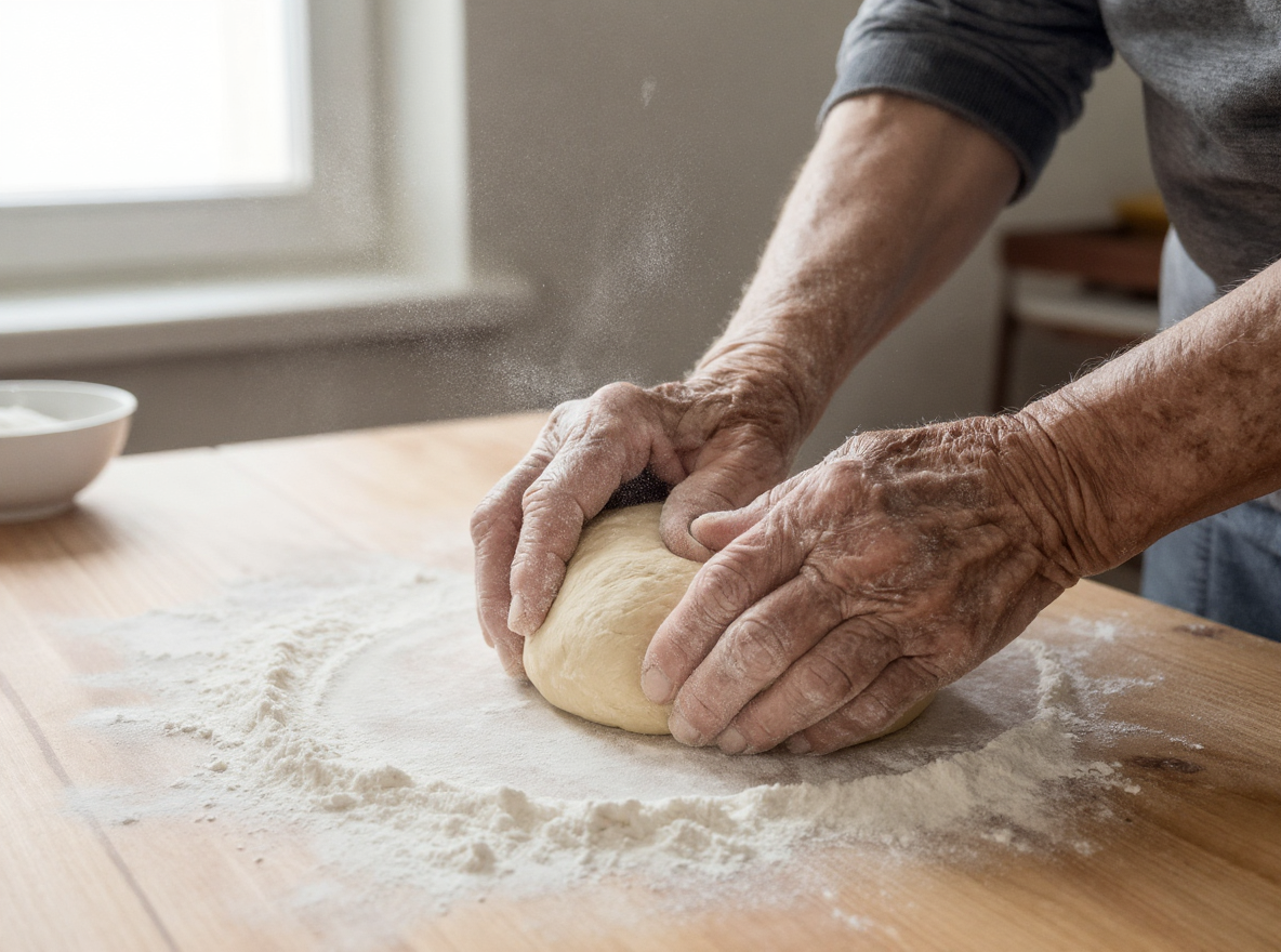 Hand Kneading Bread Dough